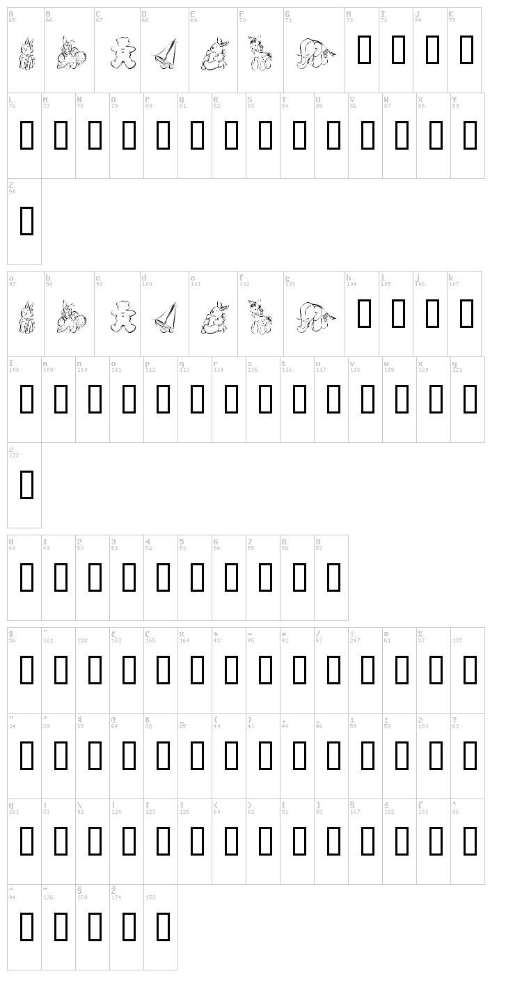 KR Baby's Favorites font map